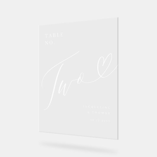 Élégant Mariage de coeur de script Numéro de table (Angle)