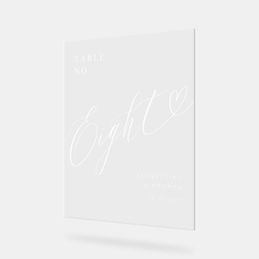 Élégant Mariage de coeur de script Numéro de table (Angle)