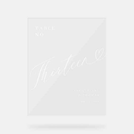 Élégant Mariage de coeur de script Numéro de table (Recto)