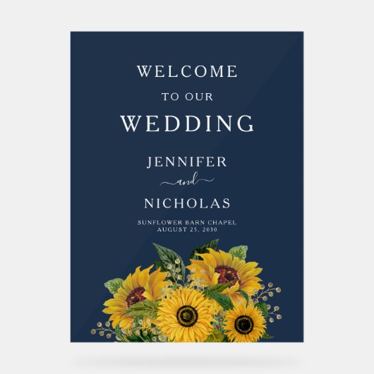 Elégant Mariage de fleurs de soleil bleu marine Bi (Recto)