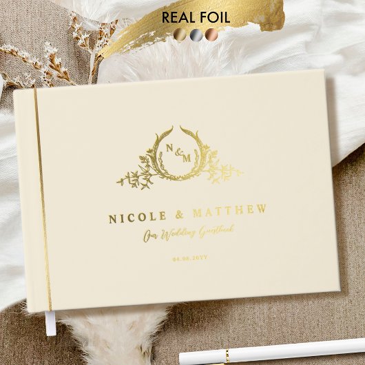 Élégant Mariage de Monogramme Champagne et Real Fo