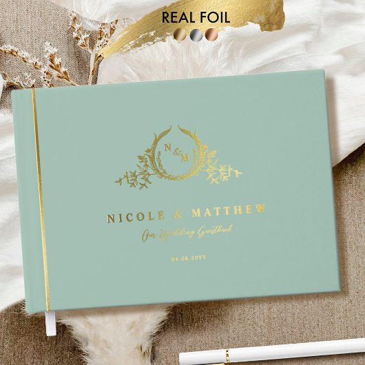 Élégant Mariage de monogramme Sage vert et Real Fo