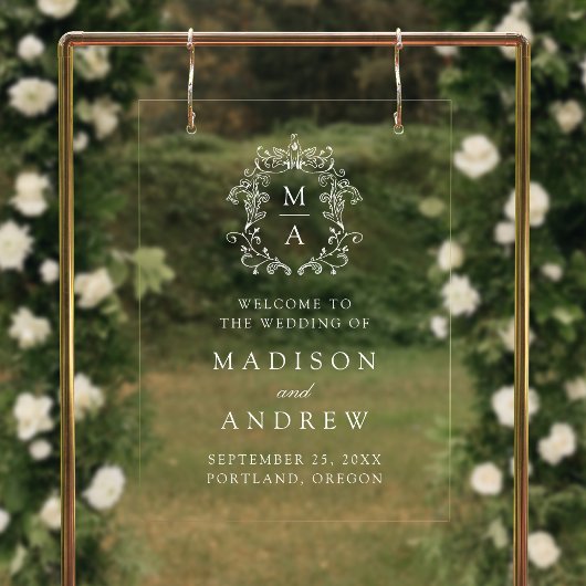 Élégant Mariage de monographie blanche Crest Bienv