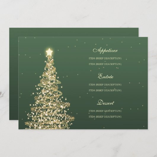 Élégant Mariage de Noël Menu Vert Or (Devant / Derrière)