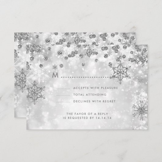 Elégant Mariage de Noël RSVP Sparkle Silver (Devant / Derrière)