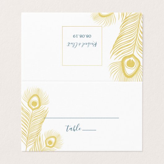 Elégant Mariage de Peacock Or Tableau Numéro Carte (Extérieur déplié)