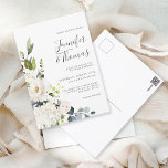 Élégant Mariage de roses blanches et d'hydrangées<br><div class="desc">Avec un modèle de couleur neutre populaire, ce design de faire-part de mariage est commodément fourni sur une carte postale pour l'envoi économique. La carte magnétique présente un bouquet en cascade de fleurs d'aquarelles blanches avec une verdure en pente. Les fleurs comprennent des roses, des hydrangées et des fleurs mixtes...</div>