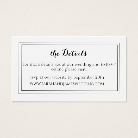 Élégant Mariage de script blanc site Mini carte (Devant)