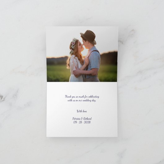 Elégant Mariage de script bleu marine Merci Cartes (Intérieur)