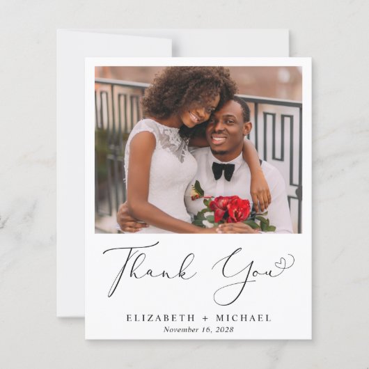 Élégant Mariage de script de coeur Carte de remerc (Devant)