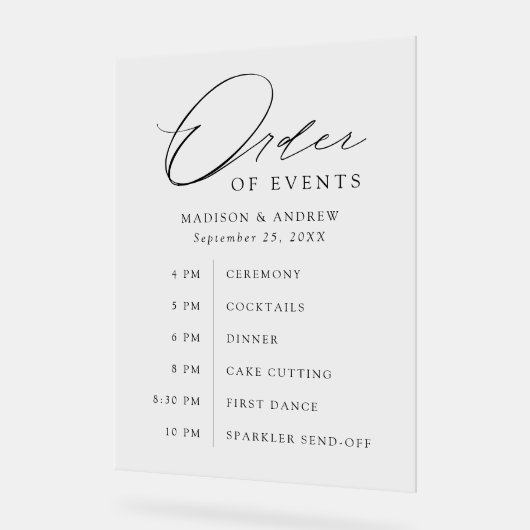 Elégant Mariage de script noir Ordre des événement (Angle)