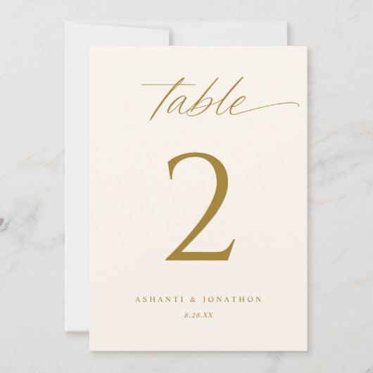 Élégant Mariage de script or Numéros de table (Devant)