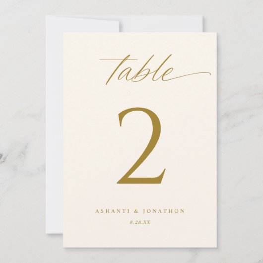 Élégant Mariage de script or Numéros de table (Dos)