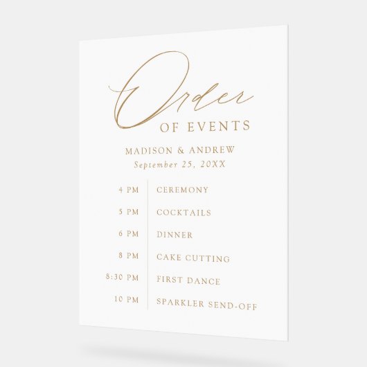 Elégant Mariage de script or Ordre des événements (Angle)