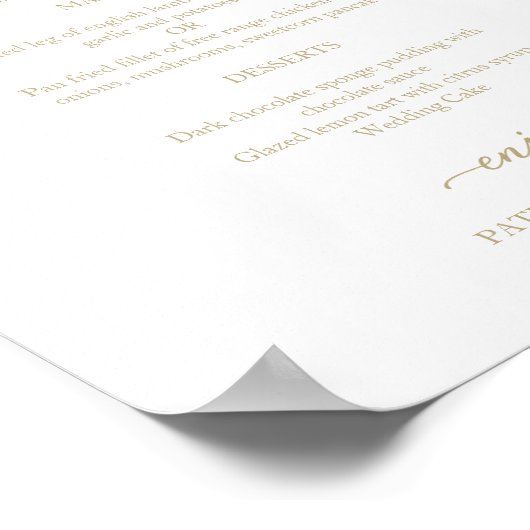 Elegant Mariage de script or Poster du menu (Coin)