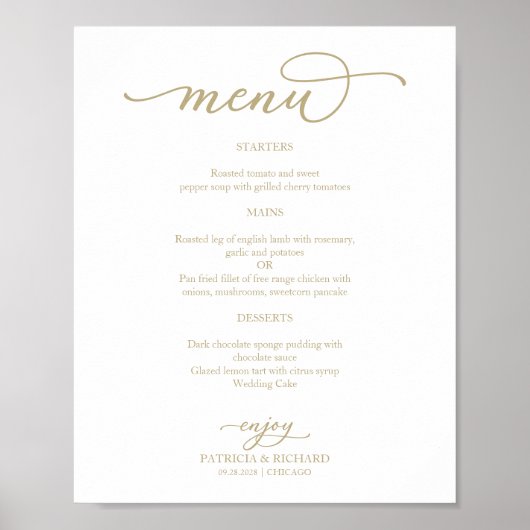 Elegant Mariage de script or Poster du menu (Devant)