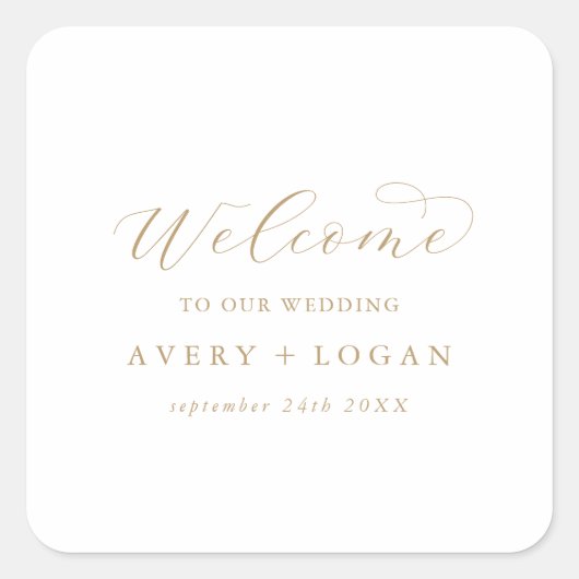 Élégant Mariage de script or Welcome Carré Sticker (Devant)
