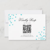 Élégant Mariage de script QR RSVP Turquoise Confet (Devant)