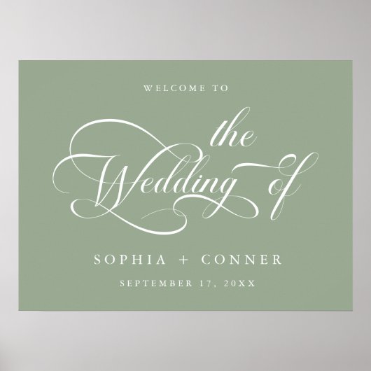 Élégant Mariage de script Sage Affiche de bienvenu (Devant)