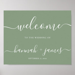 Élégant Mariage de script Sage Green Affiche de bi