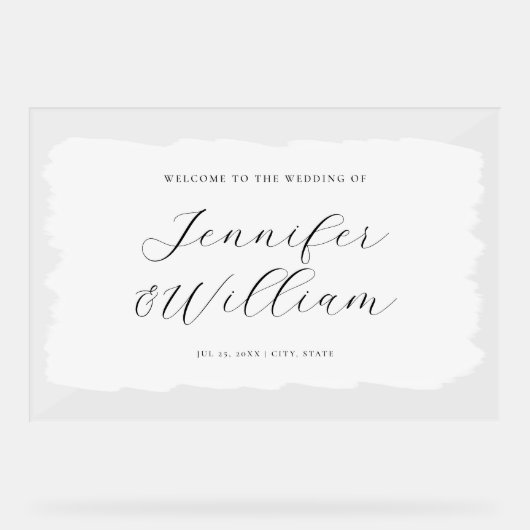 Élégant Mariage de script Welcome Paint Blanc Noir (Recto)