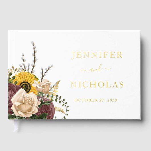 Élégant Mariage de tournesol floral Gold Foil (Recto)
