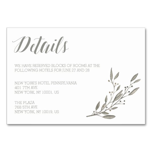 Elégant Mariage Détails Cartes Gris Floral (Devant)