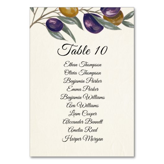 Elégant Mariage d'olive carte numéro de table avec (Par défaut)