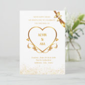 Elégant mariage d'or invitations avec coeur (Debout devant)