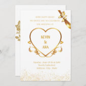 Elégant mariage d'or invitations avec coeur (Devant / Derrière)