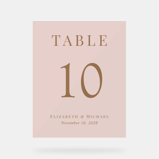 Élégant Mariage d'or rose Numéro de table (Recto)