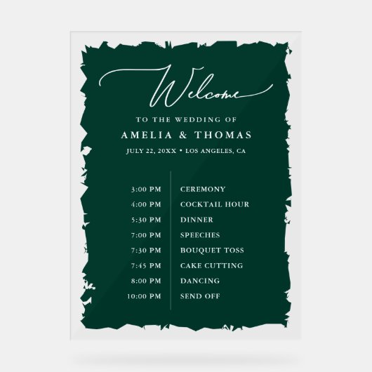 Élégant mariage Emerald Green Welcome et chronolog (Recto)