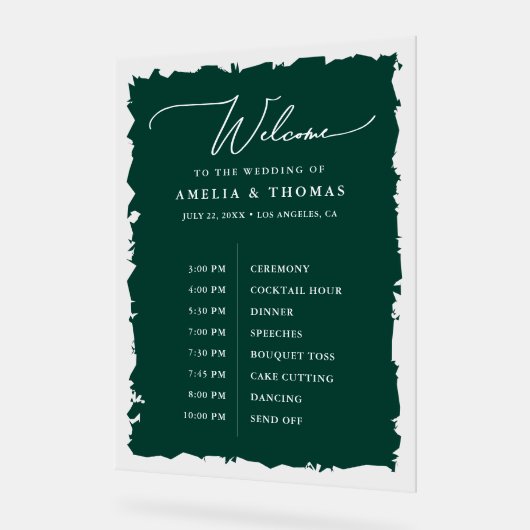Élégant mariage Emerald Green Welcome et chronolog (Angle)