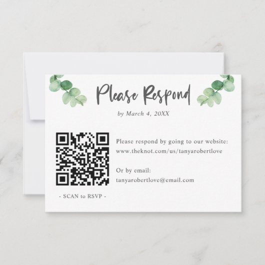 Elégant mariage Eucalyptus RSVP QR Code en ligne (Devant)