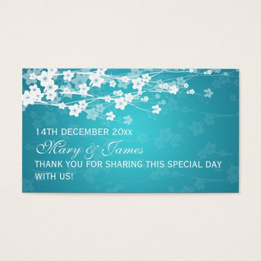 Elégant mariage Favor Tag Cerise Fleur Bleu (Devant)