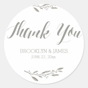 Élégant Mariage Favoriser Stickers Gris Rond Flora