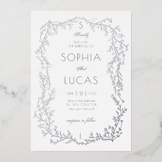 Élégant Mariage Feuille Foil Invitation (Recto)