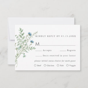 Élégant Mariage Fleur sauvage choix de repas RSVP