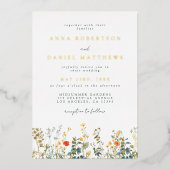 Élégant Mariage Fleur sauvage Foil Invitation (Recto)