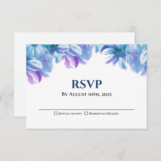 Elégant mariage floral bleu RSVP (Devant / Derrière)