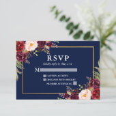 Elégant Mariage Floral Bourgogne Blue Gold RSVP (Debout devant)