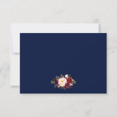 Elégant Mariage Floral Bourgogne Blue Gold RSVP (Dos)