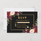 Elégant Mariage Floral Bourgogne RSVP Black Gold (Devant)