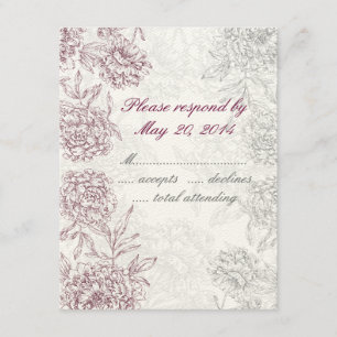 Elégant Mariage Floral Cartes RSVP Vin Crème Rouge