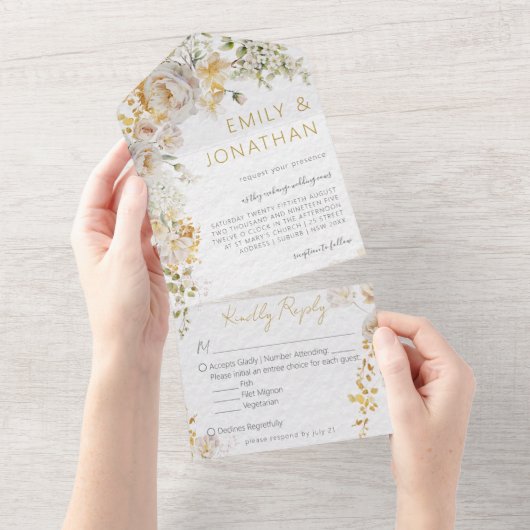 Élégant Mariage Floral Chic Tout En Une Invitation (Déchirure)