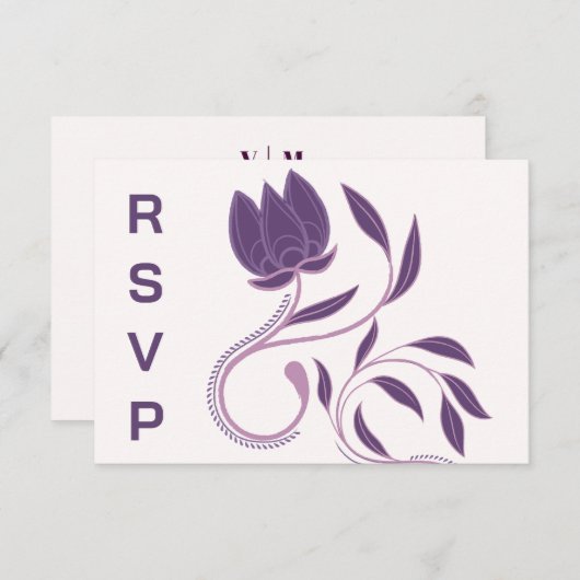 Elégant mariage floral forgé Paisley Ornate RSVP (Devant / Derrière)