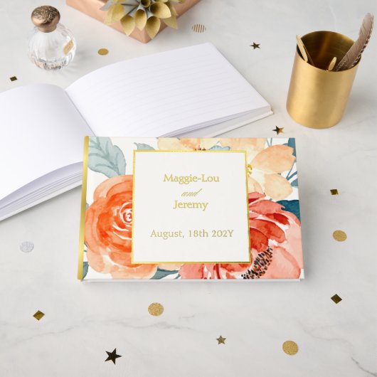 Élégant Mariage Floral Gold Blush (Recto ouvert)