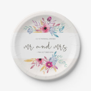 Élégant mariage floral Mr & Mrs Assiette en papi