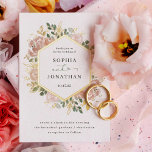 Elégant Mariage floral neutre | Or<br><div class="desc">Ces magnifiques invitations de mariage comprennent un cadre géométrique en feuille d'or entouré de fleurs vertes et aquarelles neutres dans des tons neutres, des tons terre comme la pêche beige, rose poussiéreux, et vert doux avec des accents de feuille d'or et feuilles. Un élégant look boho floral sur un simple...</div>