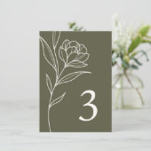 Elégant Mariage Floral Olive Numéro de table Carte (Debout devant)